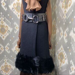 Ralph Lauren Black Cashmere Blend Lamb Shearling Flat Knit Open Front Cardigan